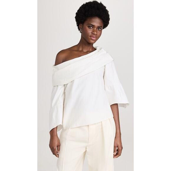 NWOT aspesi white off the shoulder 3/4 Sleeve Cotton Poplin 42 US 10 - Picture 1 of 5